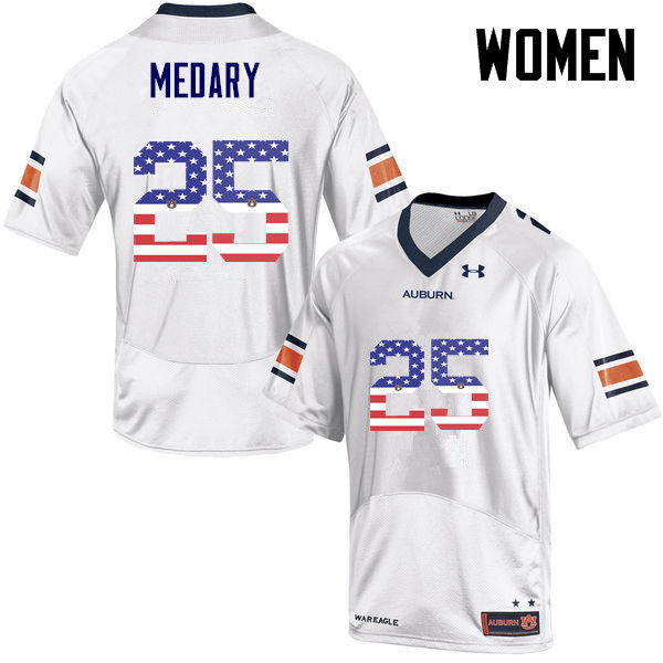Women #25 Alex Medary Auburn Tigers USA Flag Fashion College Football Jerseys-White - Click Image to Close